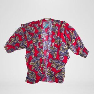 Maurices Women’s Open Front Kimono Cardigan Red Floral Print Size S/M NWT